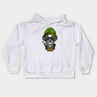 Cute schnauzer is a soldier Kids Hoodie